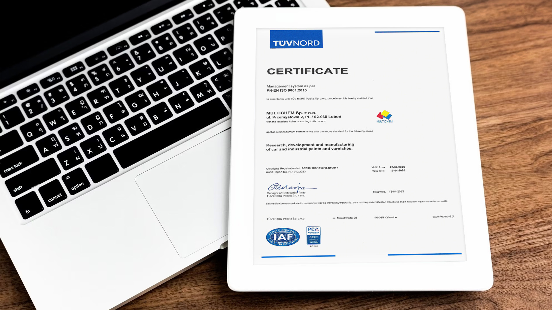 certyfikat iso tuvnord firma multichem
